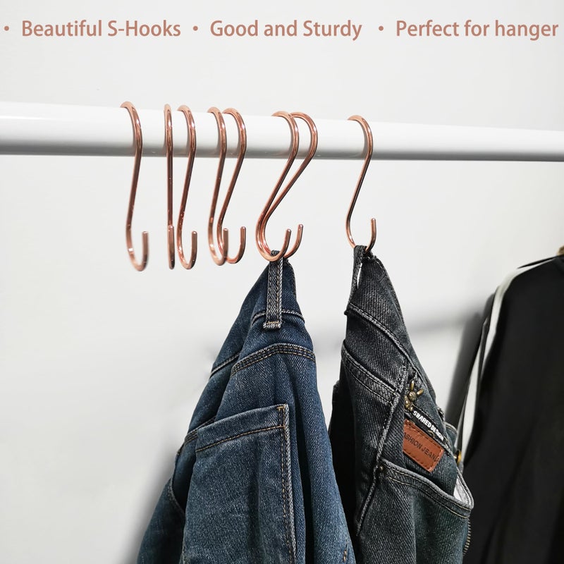 WEKBOSS 8 Pieces Copper S Hook Rose Gold Brass S Hooks for Hanging Pot Rack Pan 3.7In Heavy Duty Kitchen Garden Shower Purpose Storage Hooks Hangers(for 0.94" Rod) - Image 5